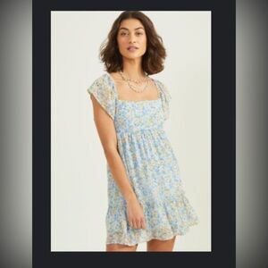 Altar'd State Blue and Yellow Floral Mini Dress